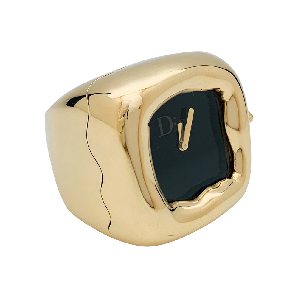 Bague montre Dior, modèle "Nougat", en or jaune et onyx.