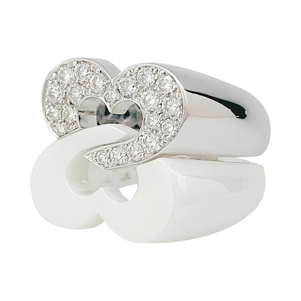Poiray "Seal of Hearts" ring in white gold, ceramic and diamonds.