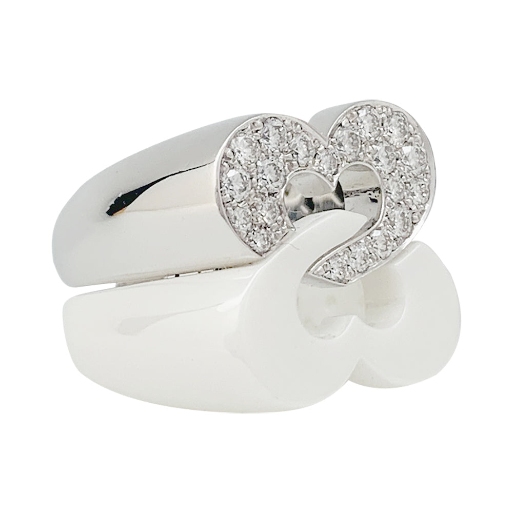 Poiray "Seal of Hearts" ring in white gold, ceramic and diamonds.