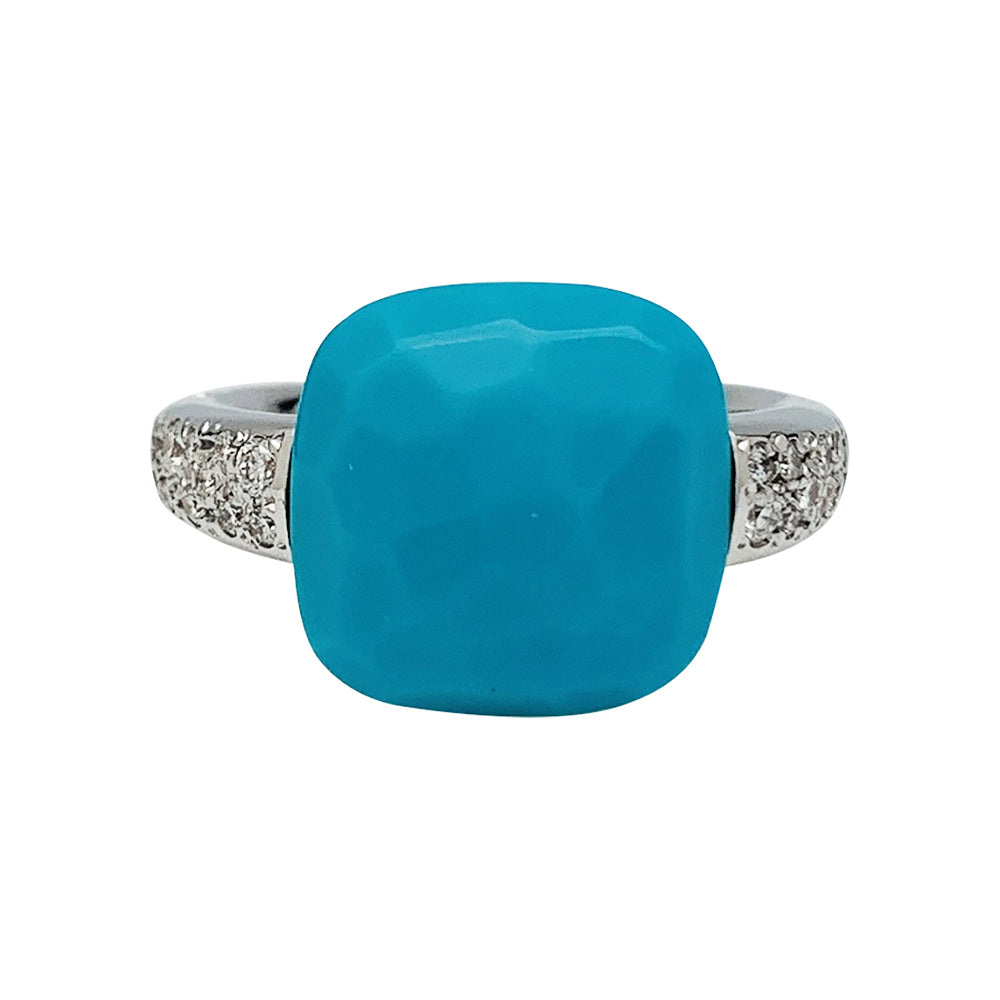 Bague Pomellato, "Capri", or blanc, turquoise et diamants.
