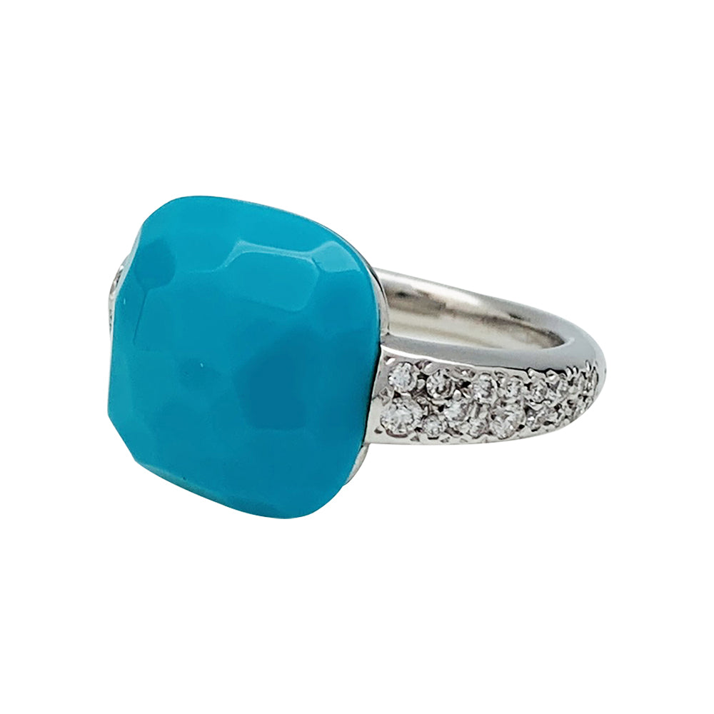 Bague Pomellato, "Capri", or blanc, turquoise et diamants.