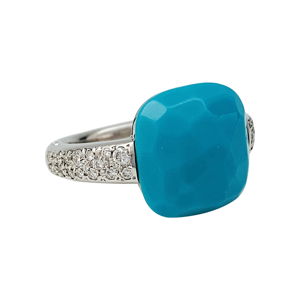 Pomellato ring, "Capri", white gold, turquoise and diamonds.