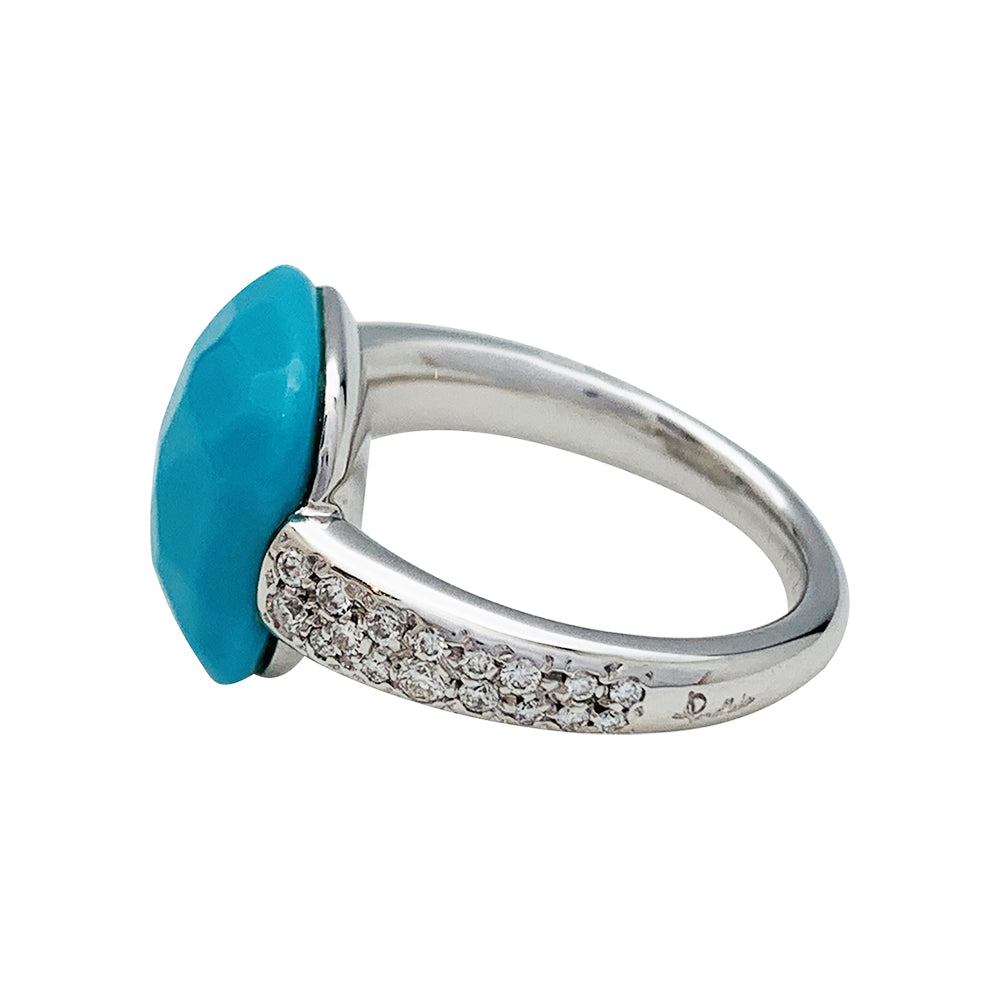 Pomellato ring, "Capri", white gold, turquoise and diamonds.