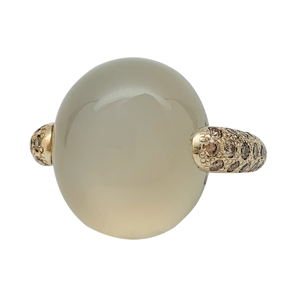 Pomellato ring, "Luna", natural gold, diamonds and moonstone.
