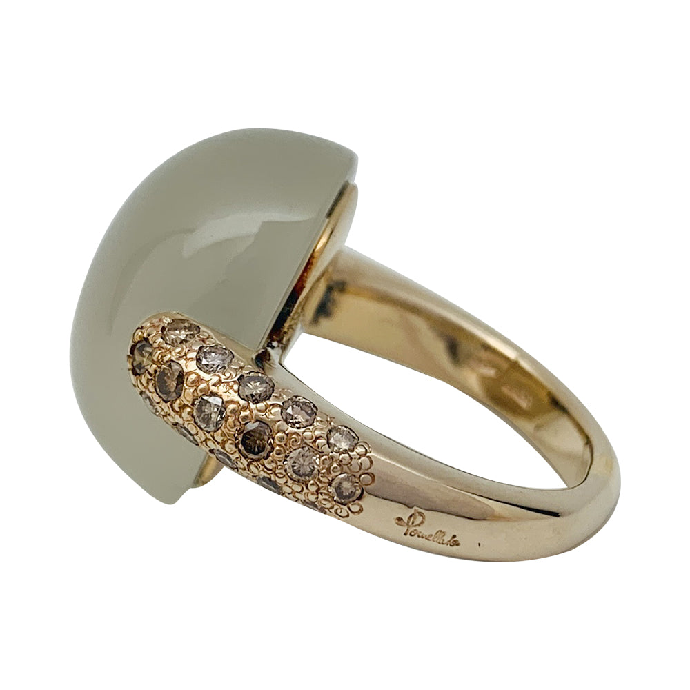 Pomellato ring, "Luna", natural gold, diamonds and moonstone.