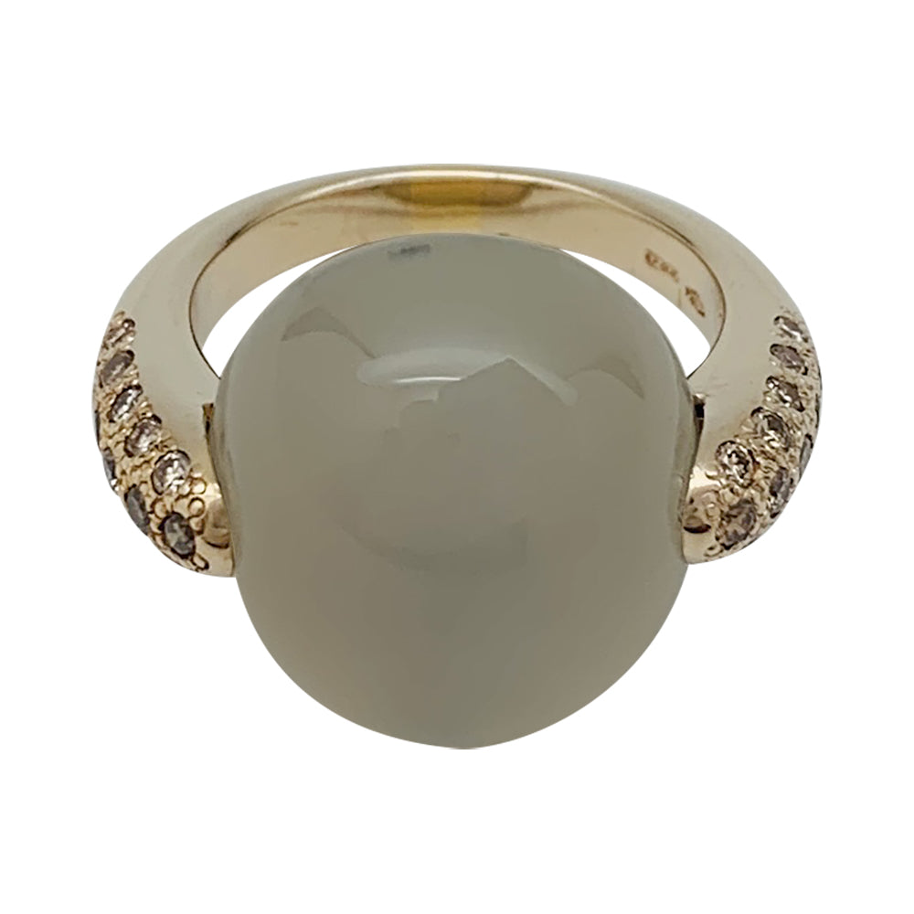 Pomellato ring, "Luna", natural gold, diamonds and moonstone.