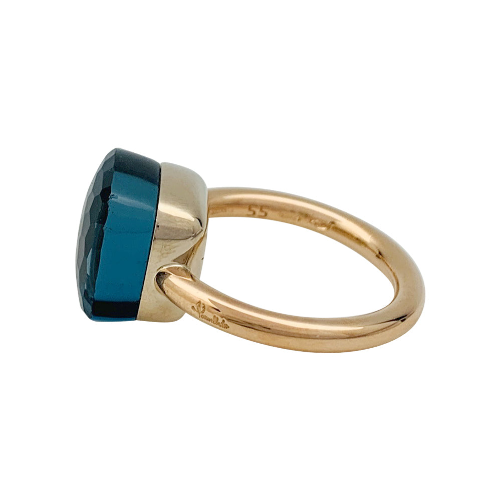 Bague Pomellato, "Nudo Maxi", or rose, or blanc, topaze blue london.