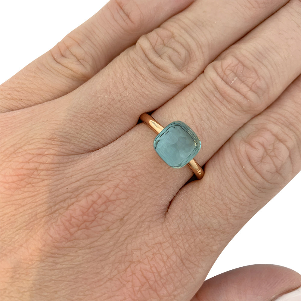 Pomellato ring, "Nudo Petit", rose gold, white gold, blue topaz.