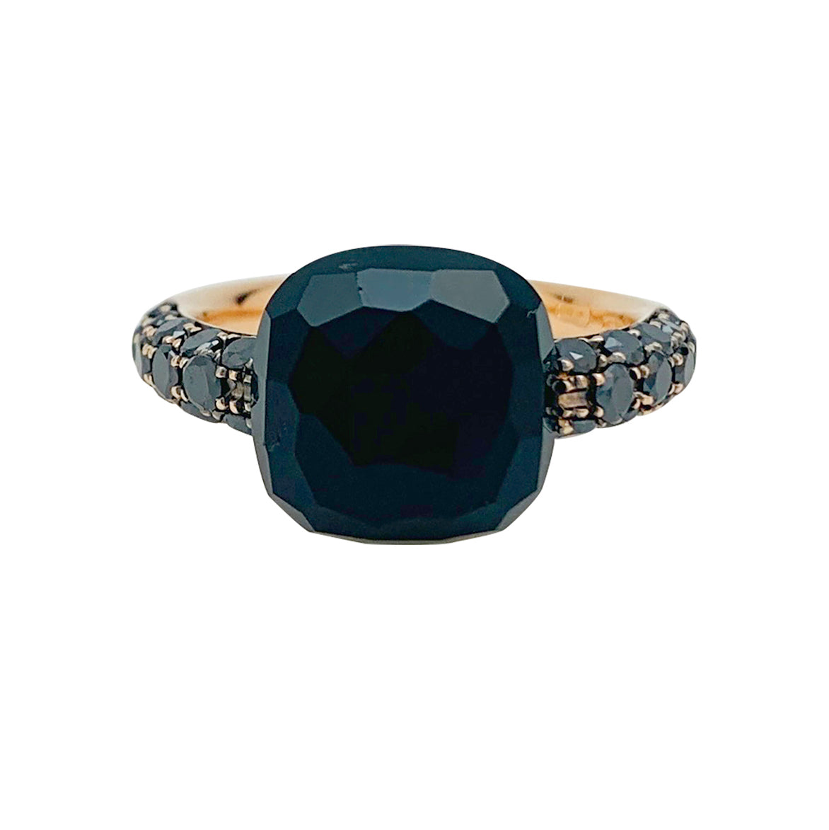 Bague Pomellato, "Capri", or rose, diamants noirs et onyx.