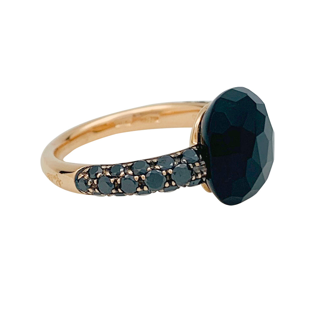 Bague Pomellato, "Capri", or rose, diamants noirs et onyx.