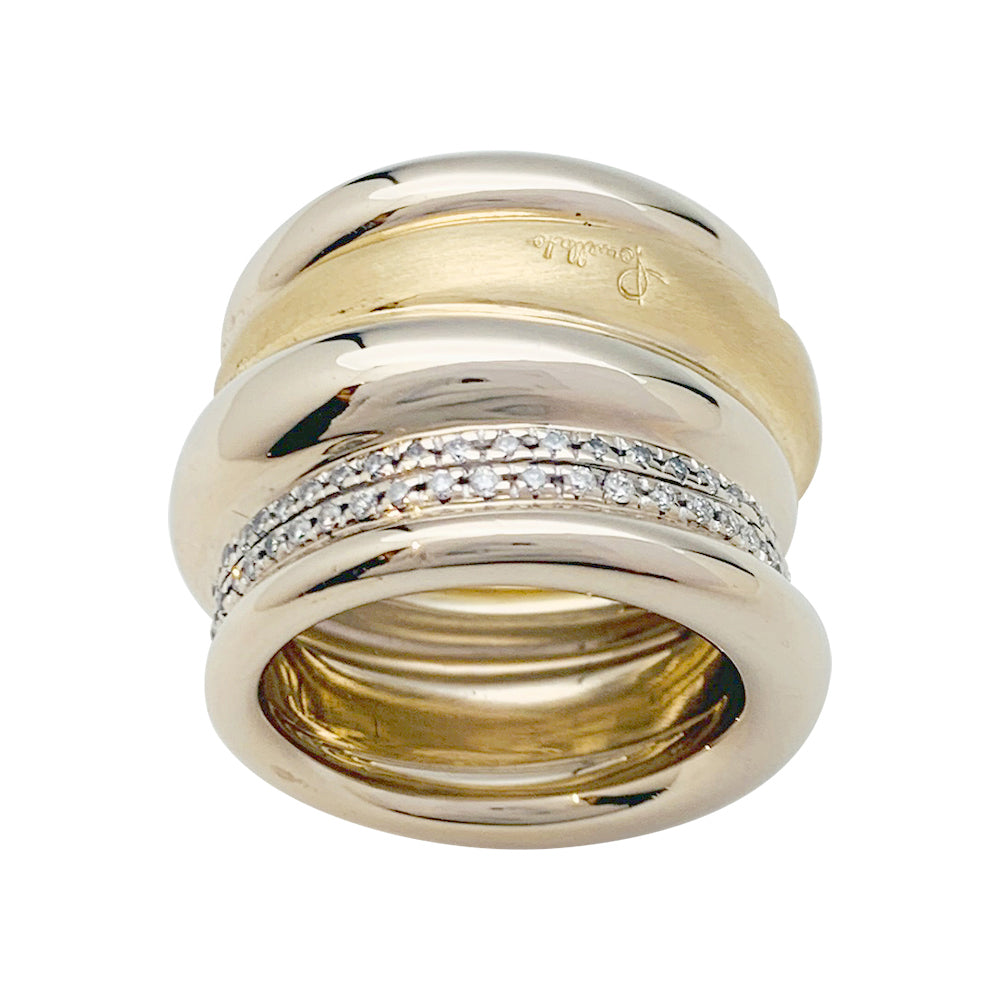 Pomellato ring in natural and yellow gold, "Tubular" model, diamonds.
