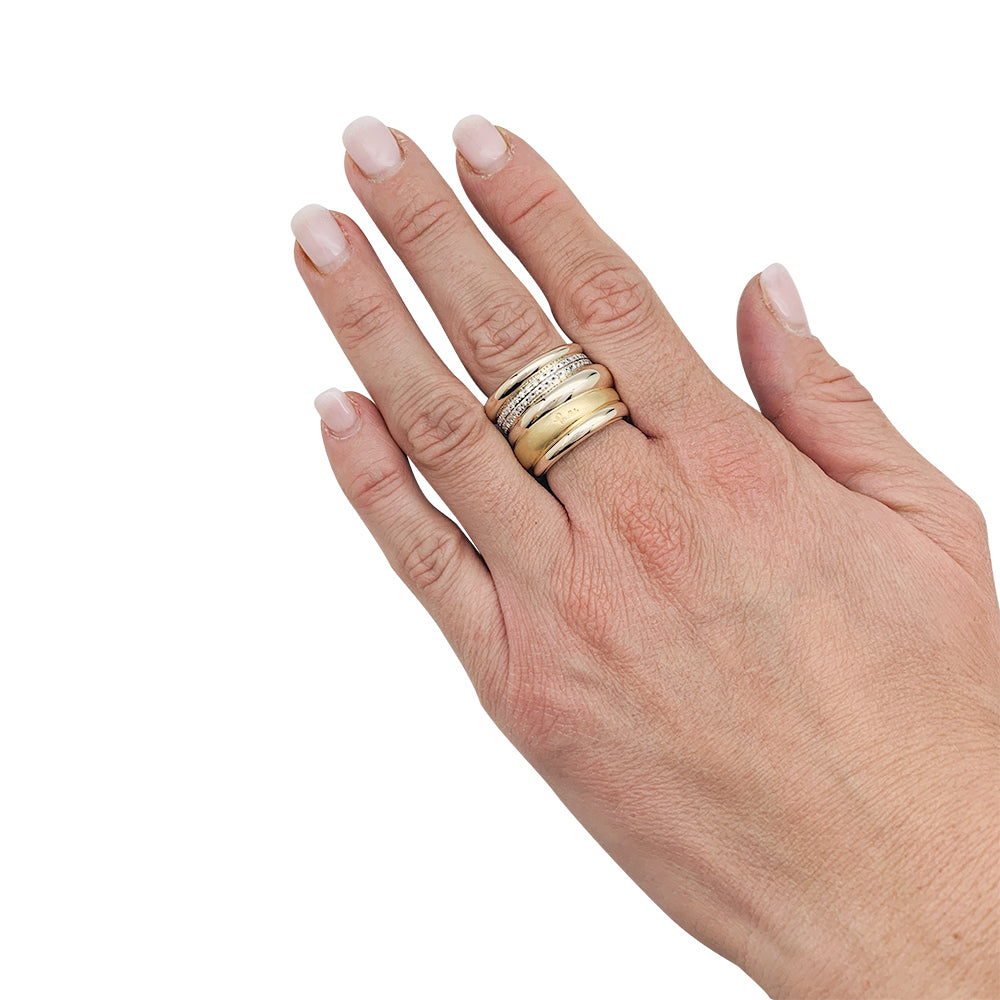 Pomellato ring in natural and yellow gold, "Tubular" model, diamonds.