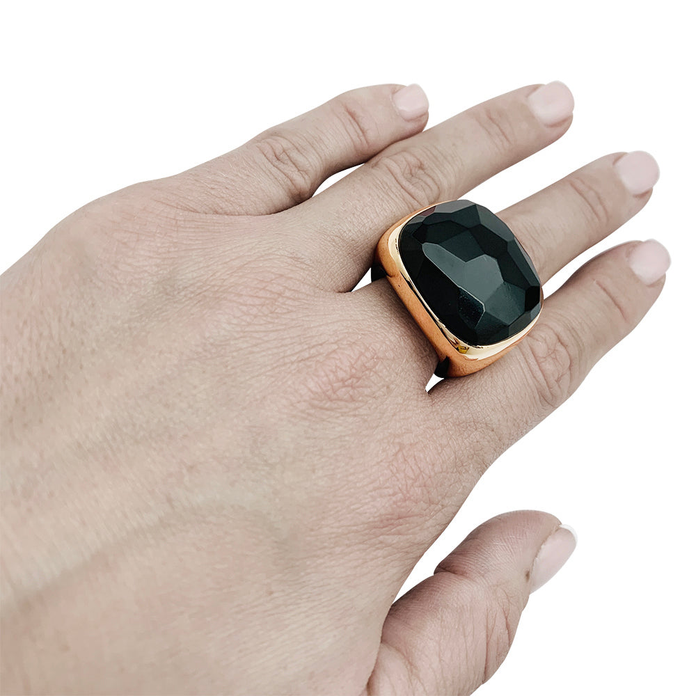 Pomellato ring in pink gold, “Victoria” model, jet.
