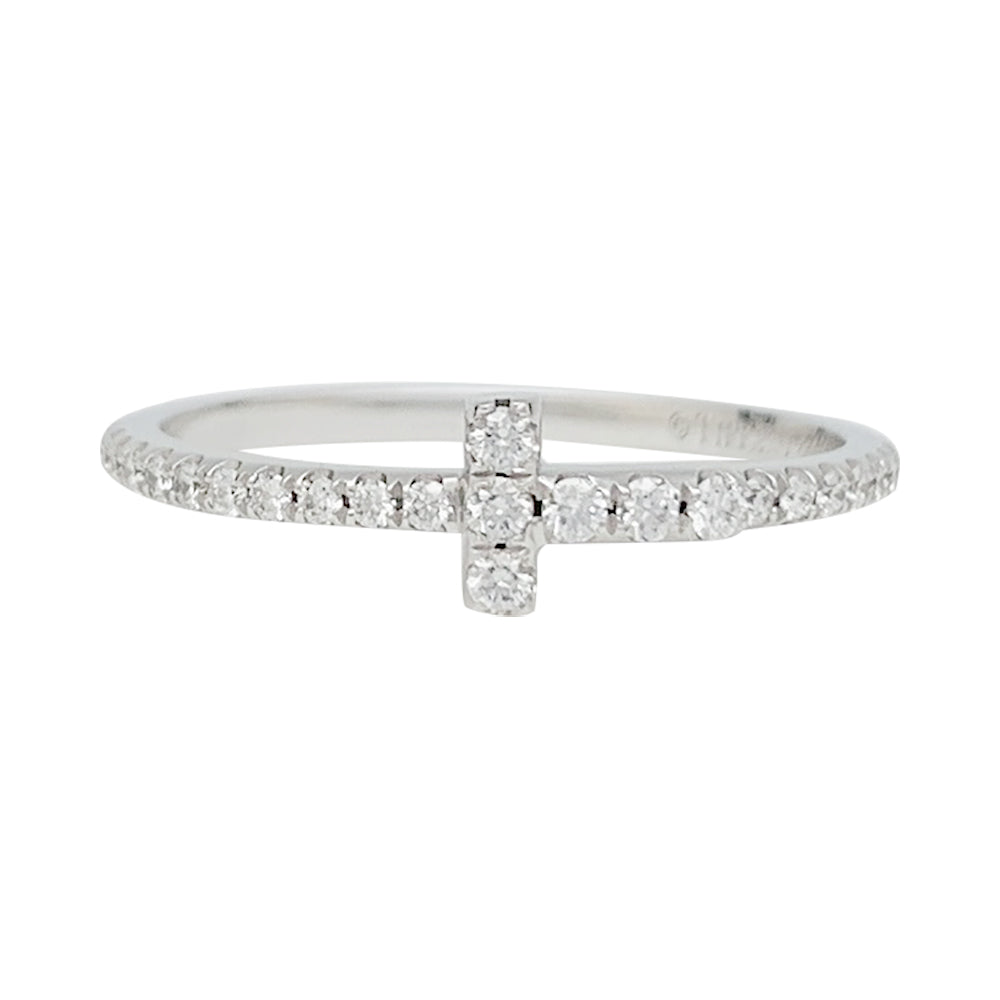 Bague Tiffany&Co. "Wire Tiffany T", or blanc et diamants.