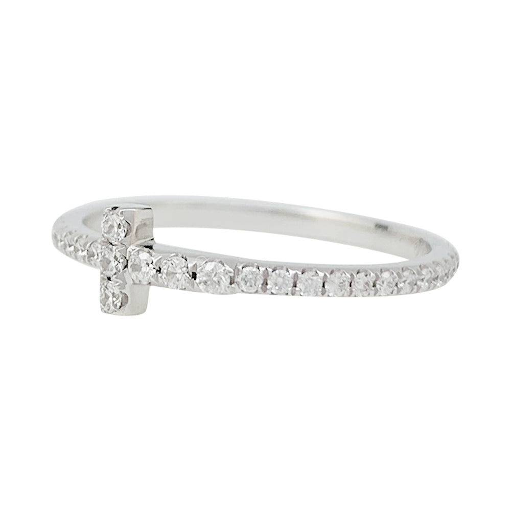 Bague Tiffany&Co. "Wire Tiffany T", or blanc et diamants.