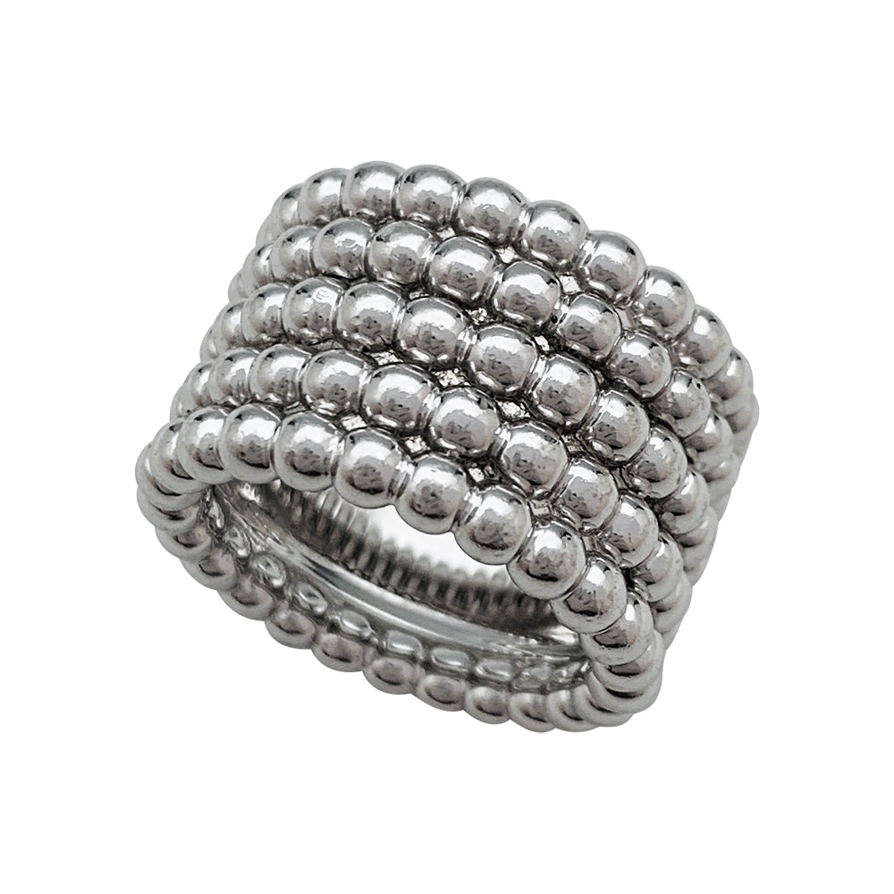 Bague Van Cleef & Arpels en or blanc modèle Perlée, 5 rangs - Maison Eloe