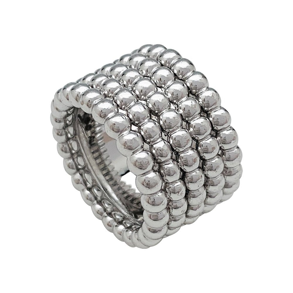 Bague Van Cleef & Arpels en or blanc modèle Perlée, 5 rangs - Maison Eloe