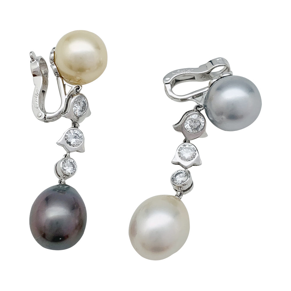Cartier earrings, "Agnès", white gold, diamonds, cultured pearls.