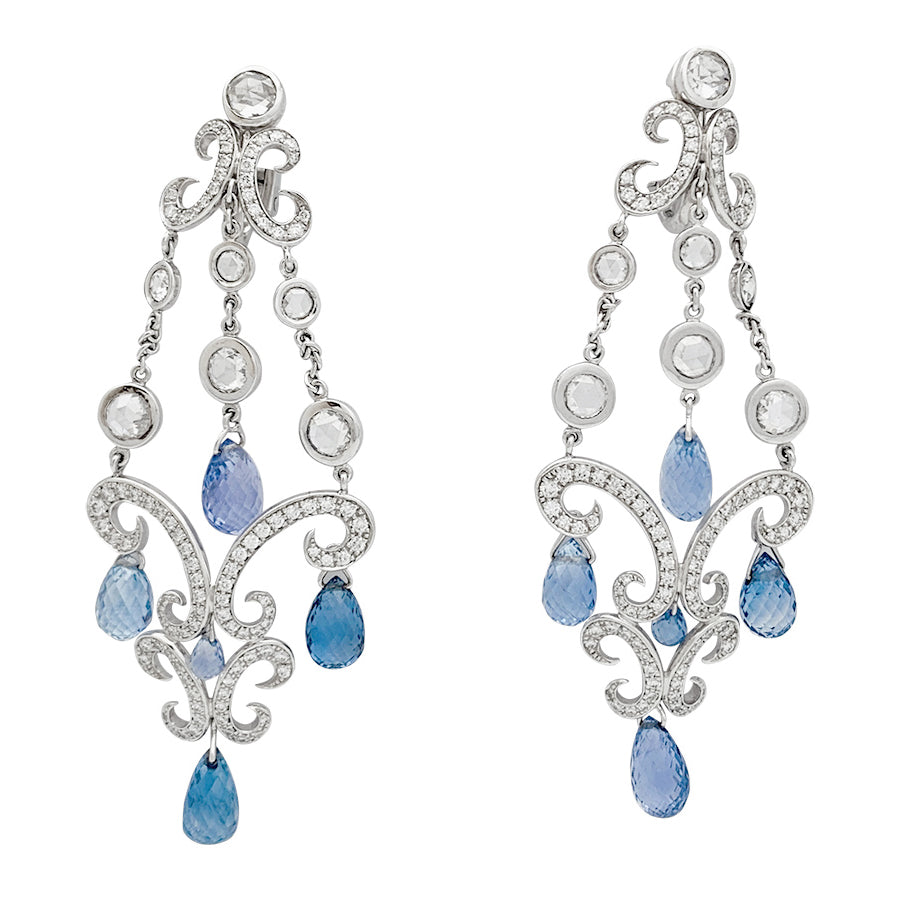 Boucles d'oreilles Chopard "Copacabana" en or blanc, diamants, saphirs.