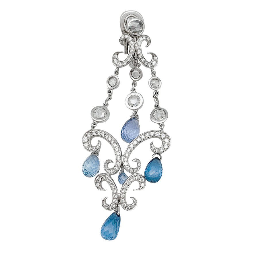 Boucles d'oreilles Chopard "Copacabana" en or blanc, diamants, saphirs.