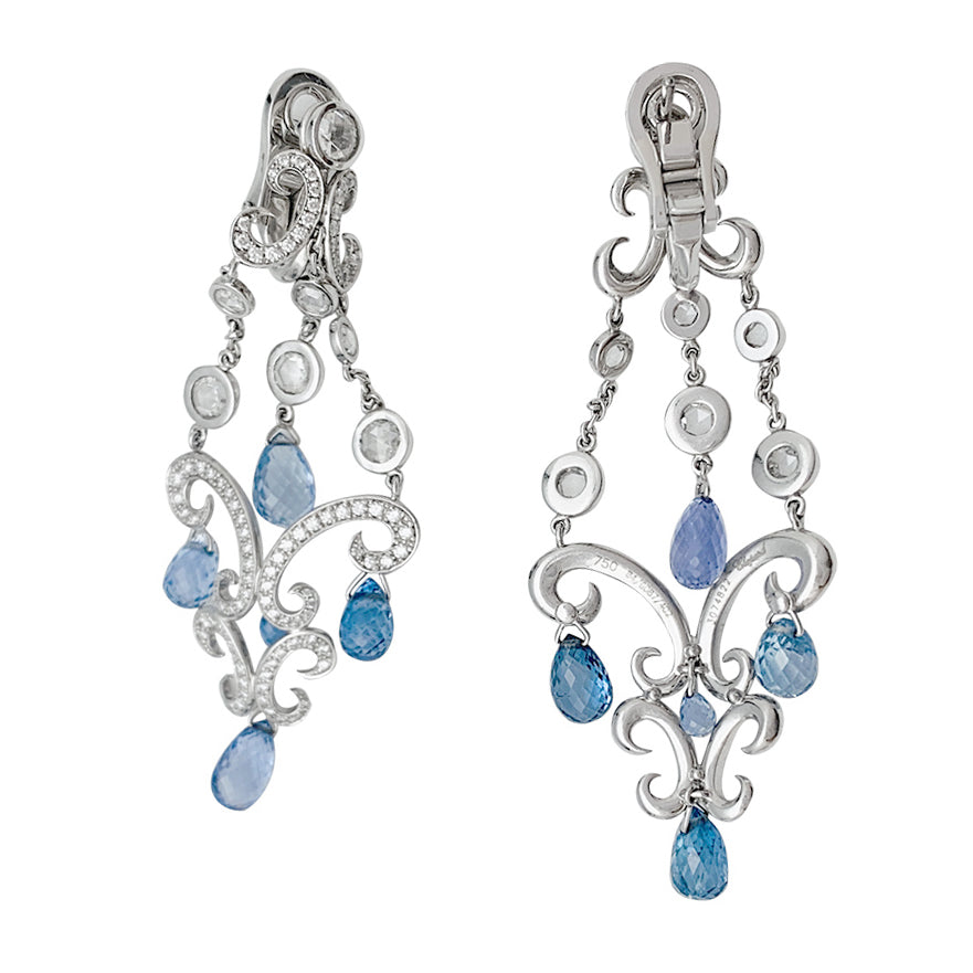 Chopard "Copacabana" earrings in white gold, diamonds, sapphires.