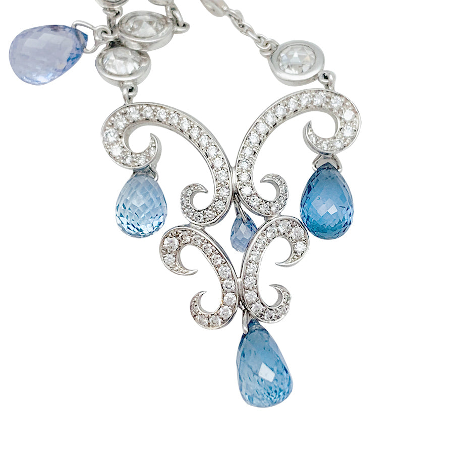 Chopard "Copacabana" earrings in white gold, diamonds, sapphires.