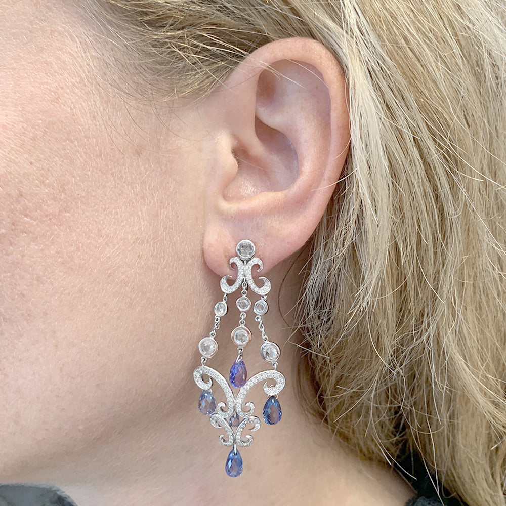 Chopard "Copacabana" earrings in white gold, diamonds, sapphires.