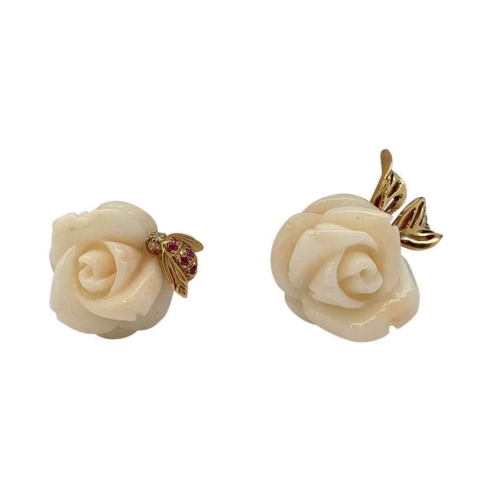 Dior earrings, "Rose Dior Pré Catelan", yellow gold, coral, diamonds and pink sapphires.