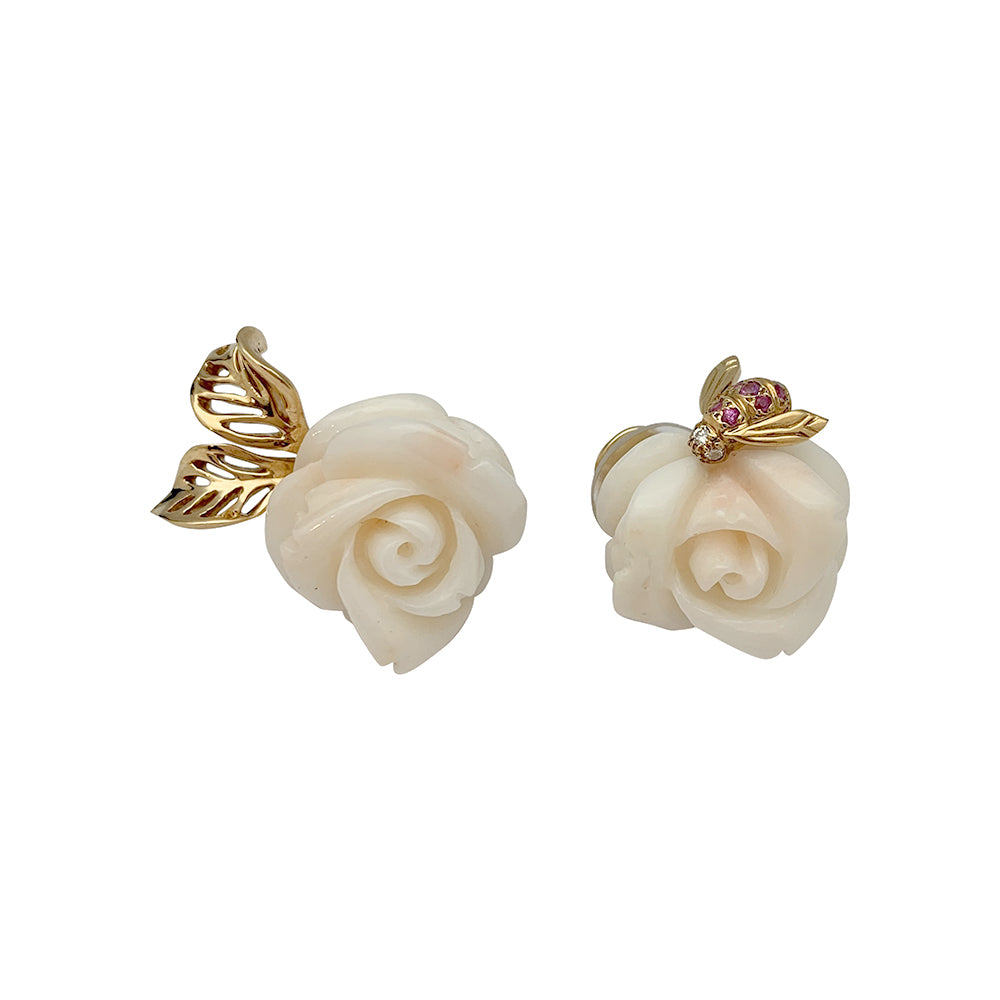 Dior earrings, "Rose Dior Pré Catelan", yellow gold, coral, diamonds and pink sapphires.
