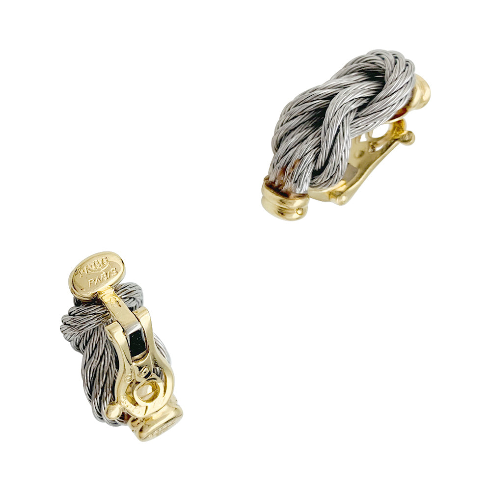 Boucles d'oreilles Fred, "Force 10", or et acier.