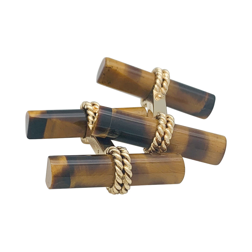 Boutons de manchette Boucheron en or jaune et oeil de tigre .