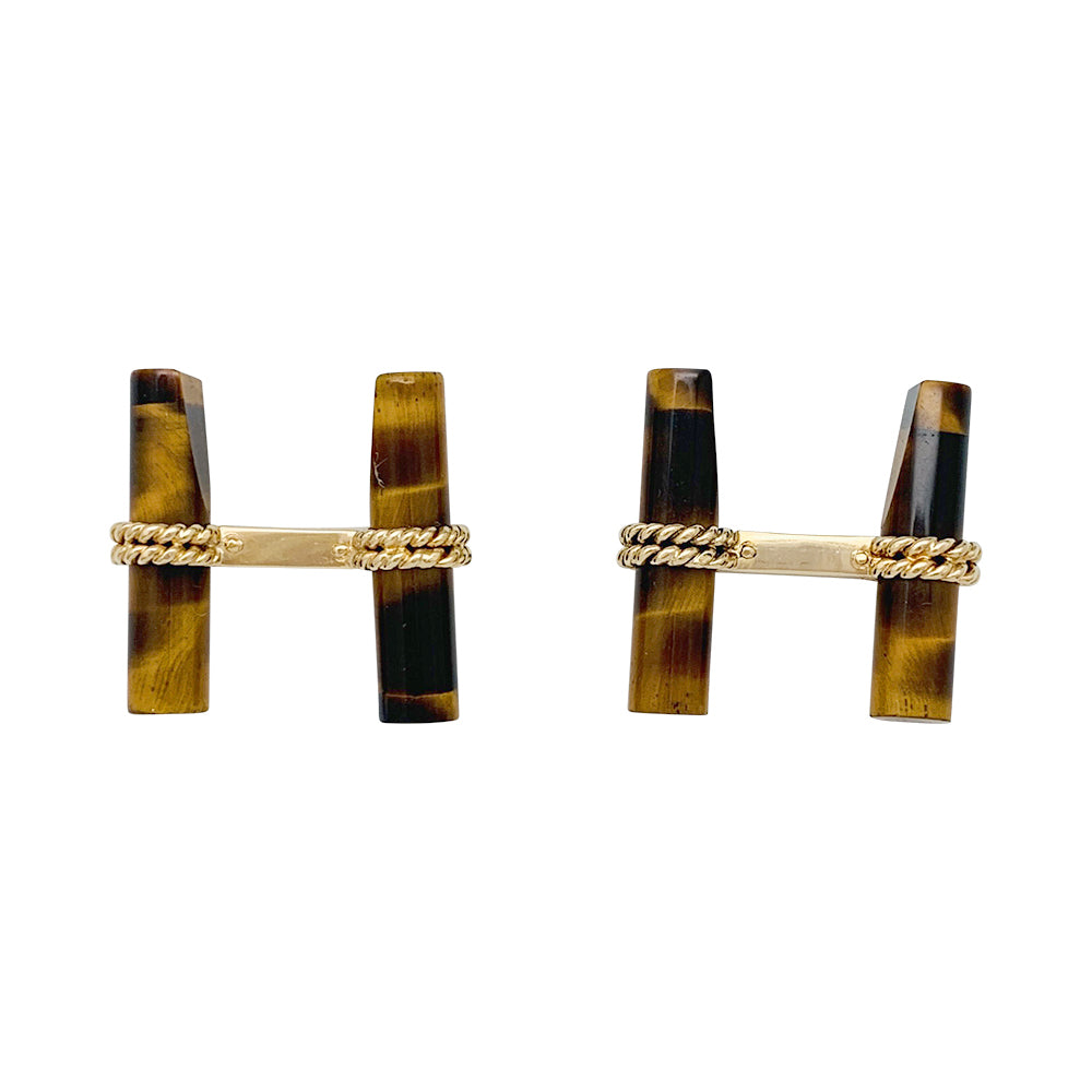 Boutons de manchette Boucheron en or jaune et oeil de tigre .