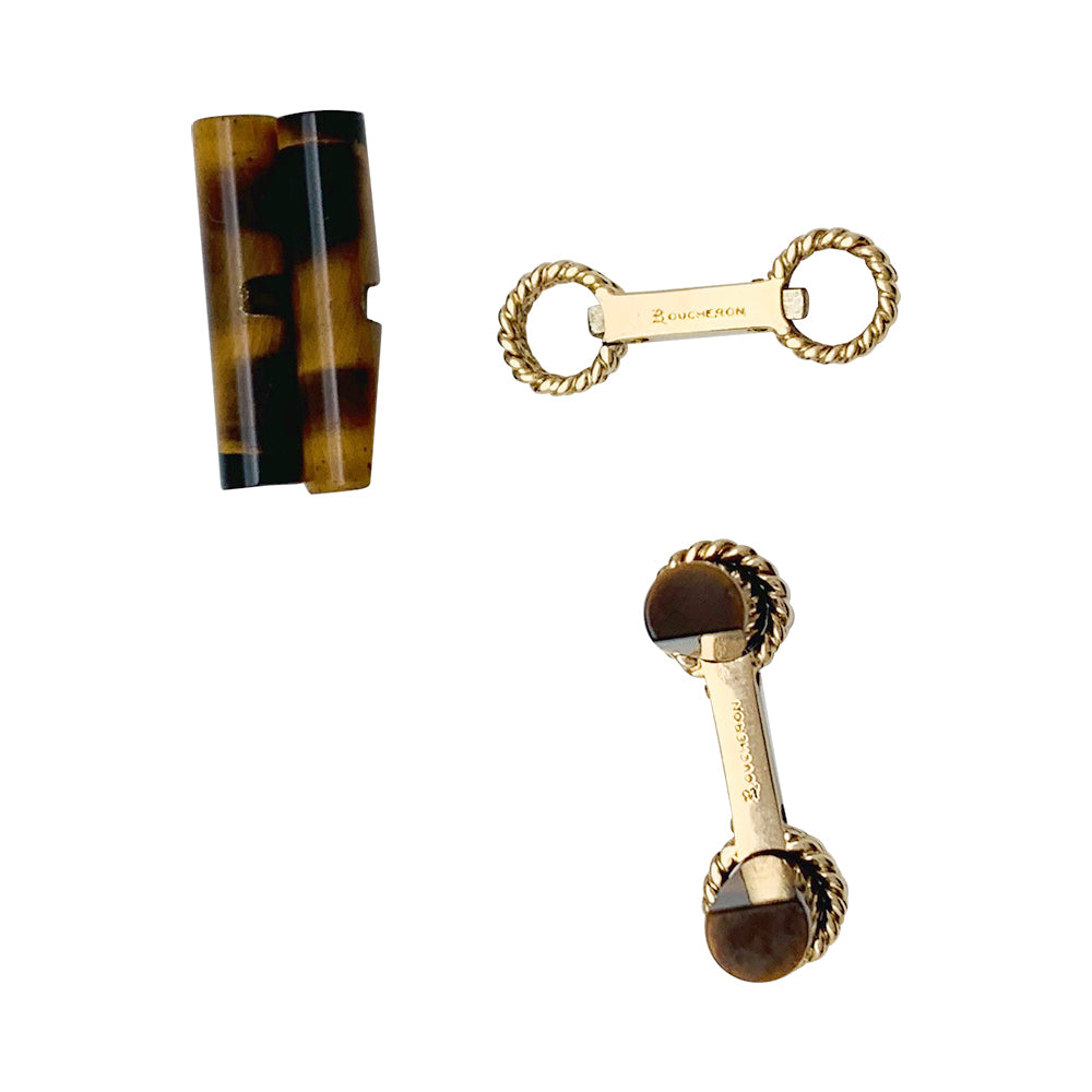 Boucheron cufflinks in yellow gold and tiger's eye.