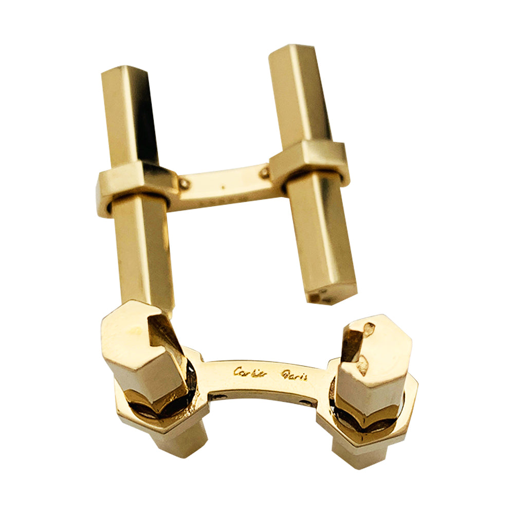 Cartier cufflinks in yellow gold, steel, onyx and aventurine.