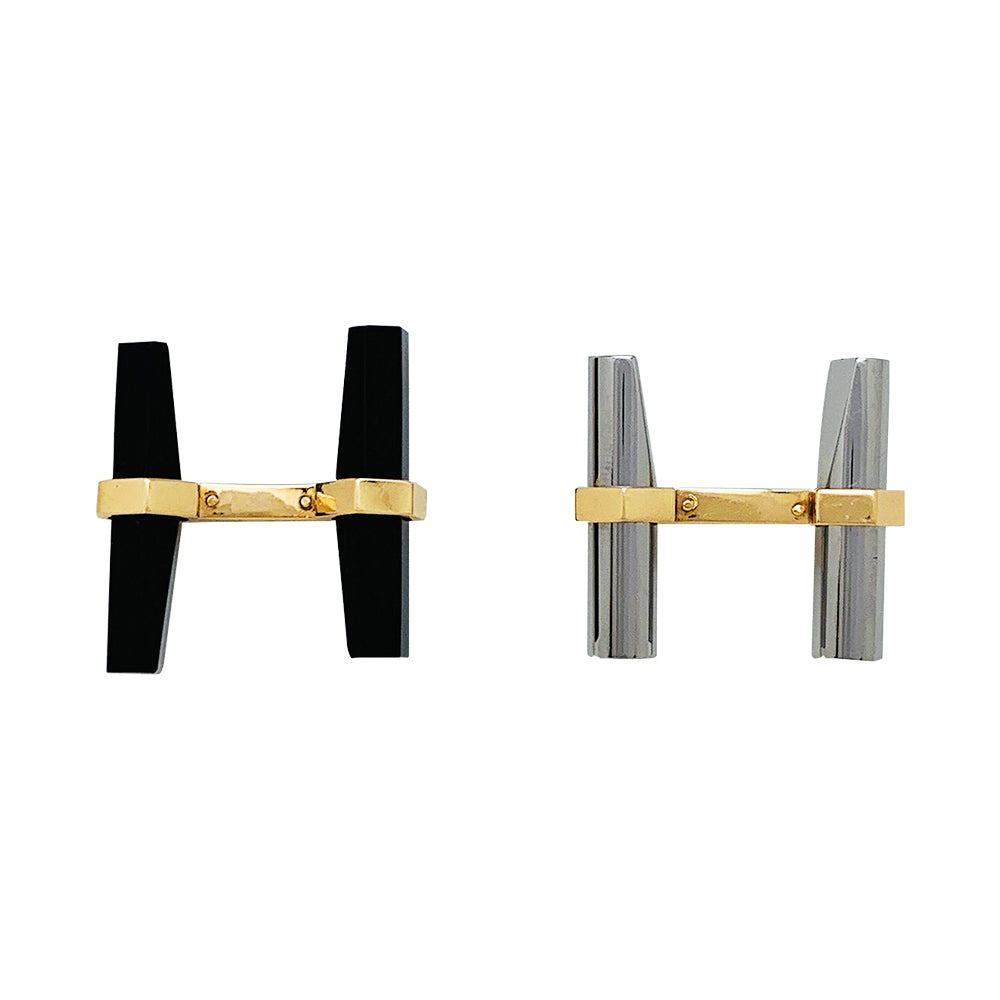 Cartier cufflinks in yellow gold, steel, onyx and aventurine.