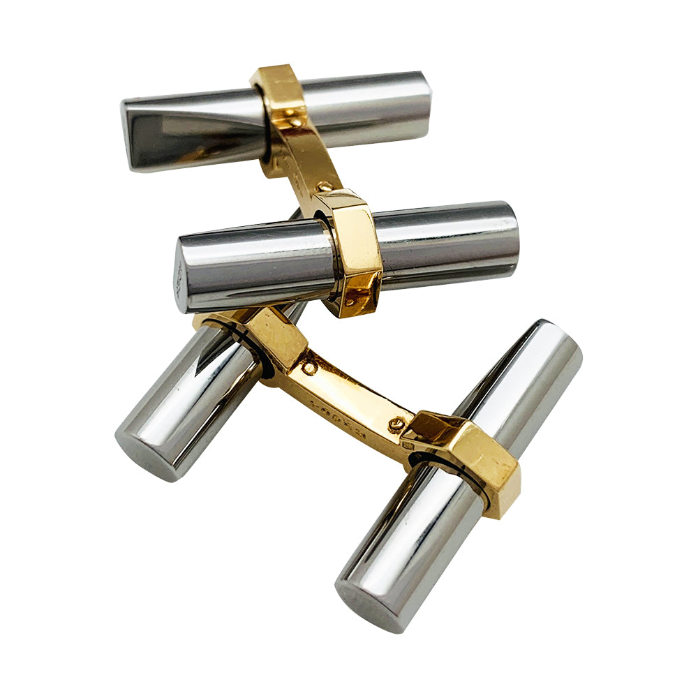 Cartier cufflinks in yellow gold, steel, onyx and aventurine.
