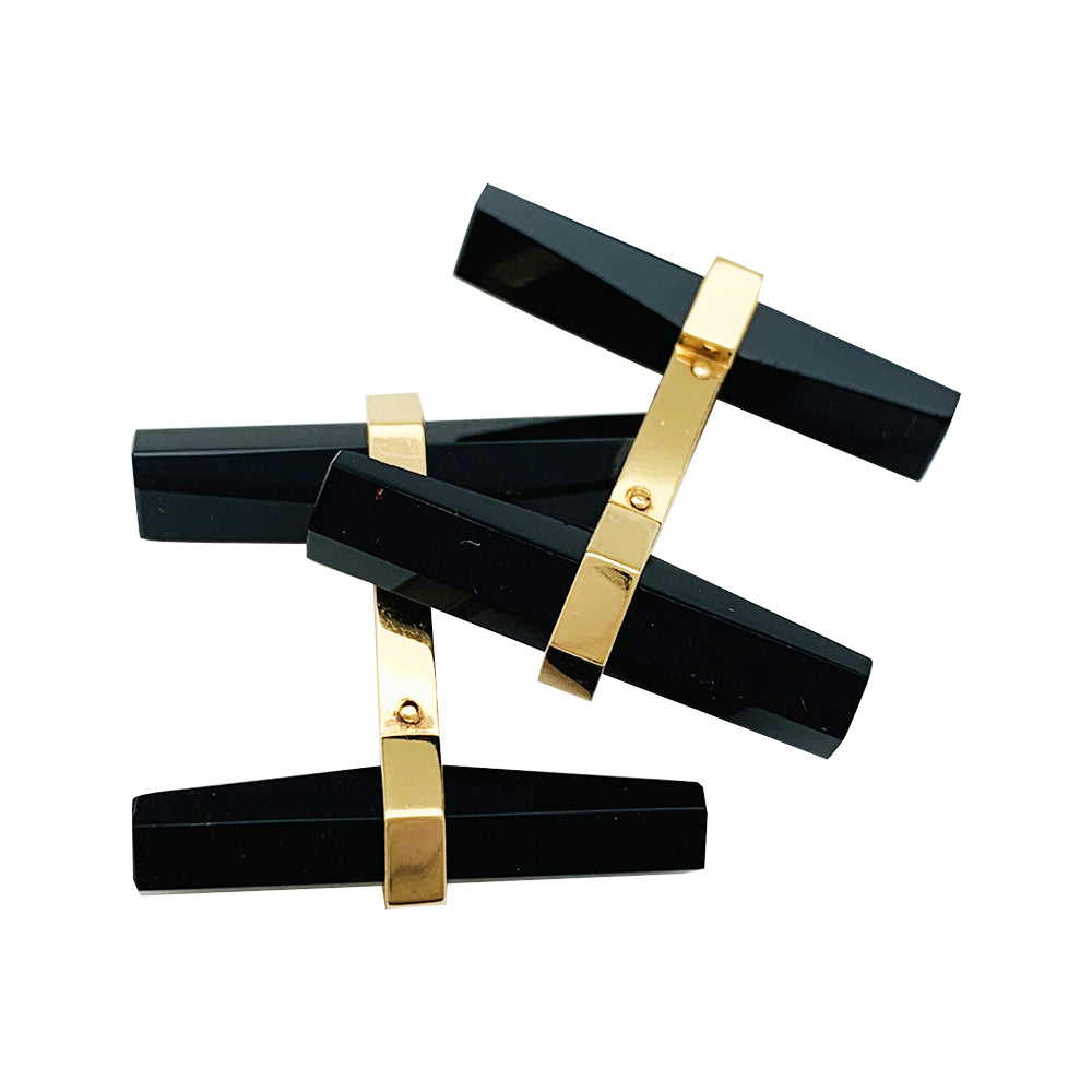 Cartier cufflinks in yellow gold, steel, onyx and aventurine.