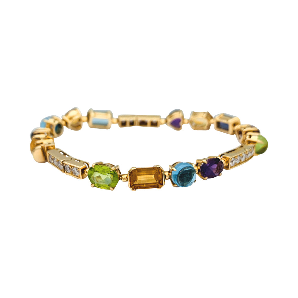 Bracelet Bulgari, "Allegra", or jaune, diamants, pierres de couleurs.