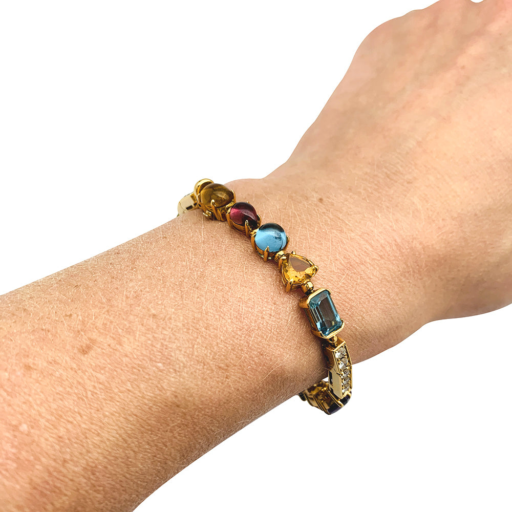 Bracelet Bulgari, "Allegra", or jaune, diamants, pierres de couleurs.