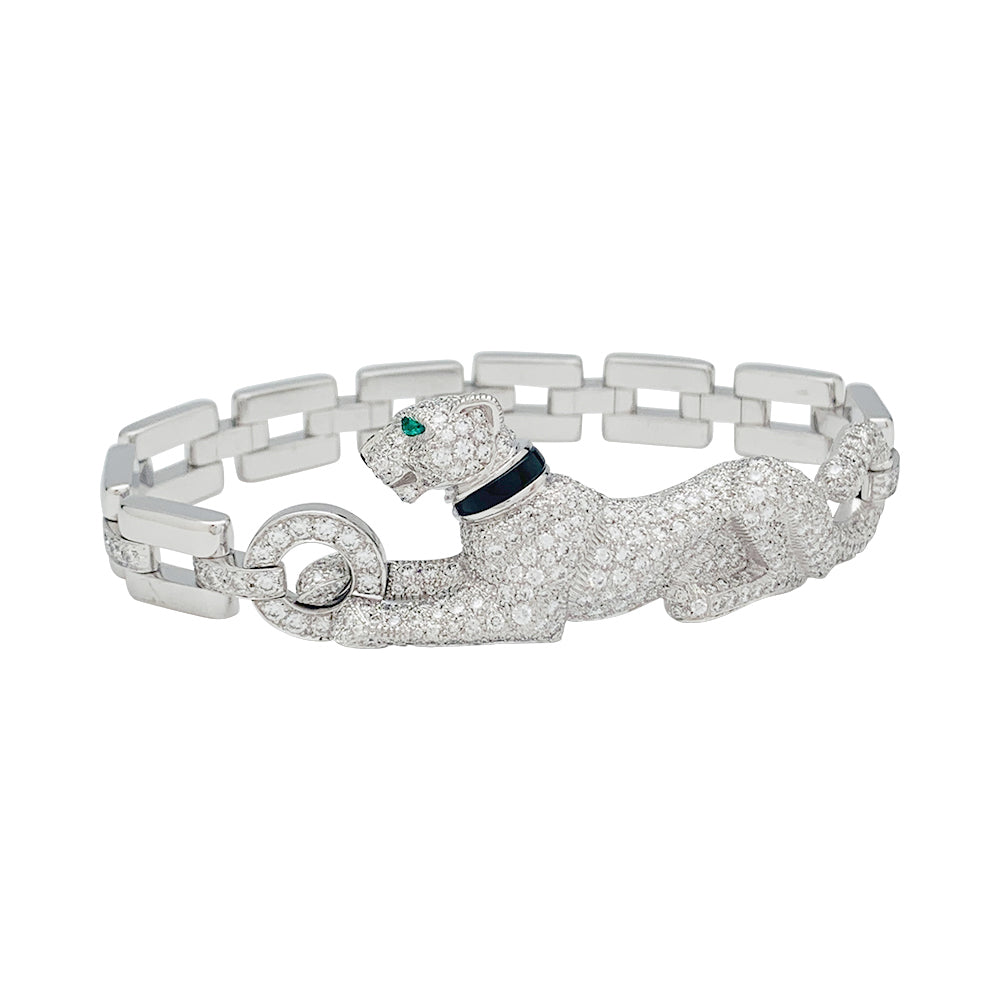 Bracelet Cartier "Panthère de Cartier" en or blanc, diamants, émeraude et onyx.