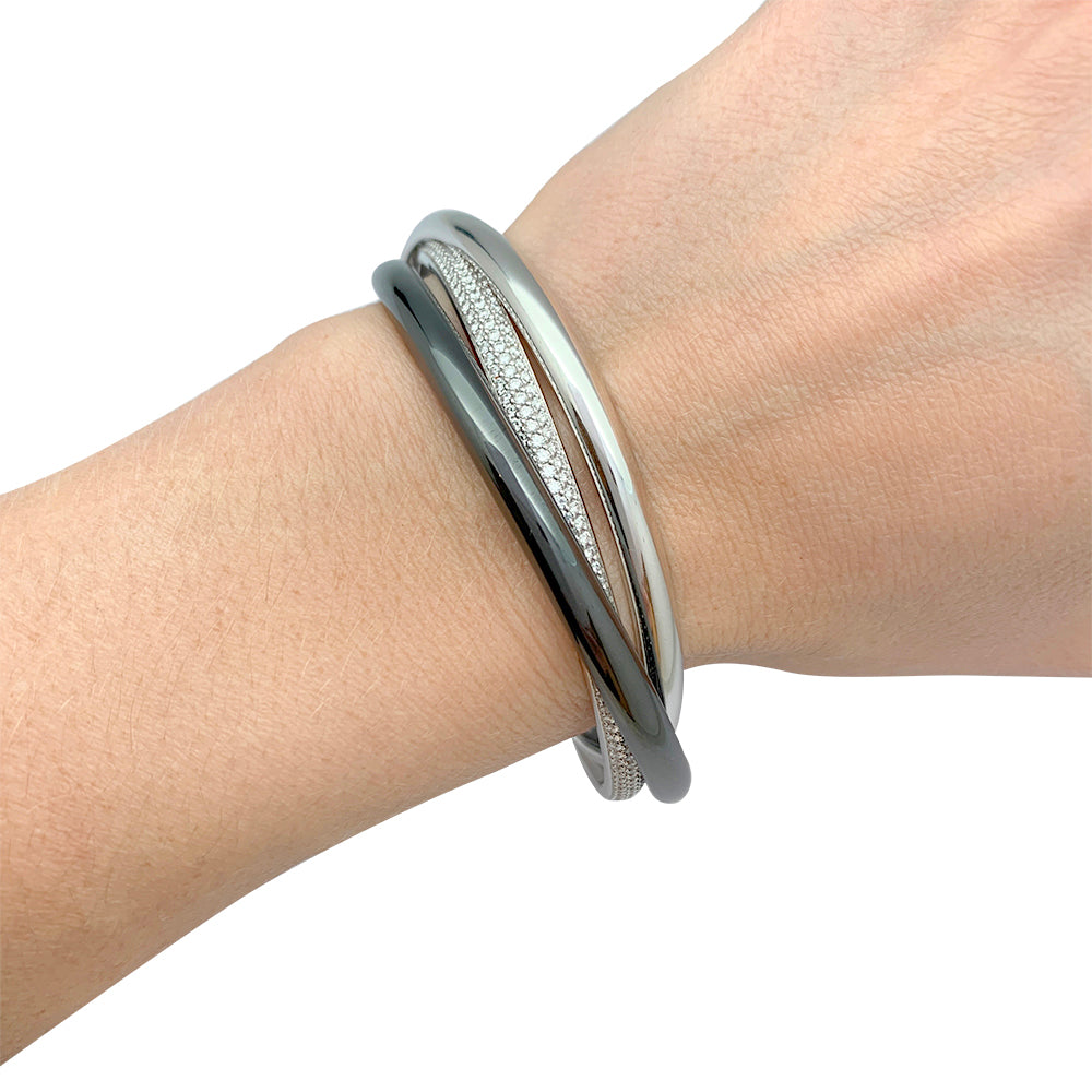 Cartier bracelet, "Trinity", white gold, ceramic, diamonds.