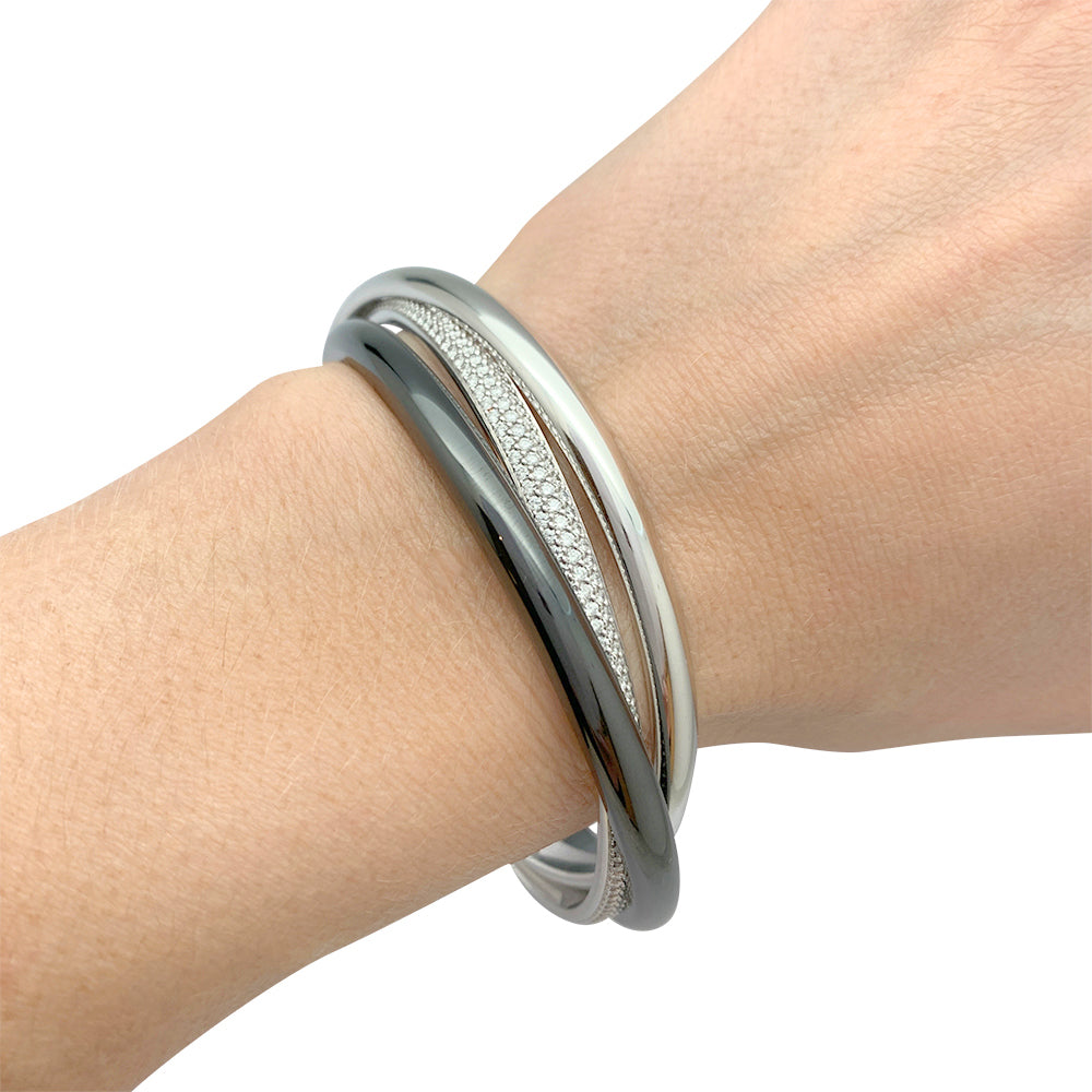 Cartier bracelet, "Trinity", white gold, ceramic, diamonds.