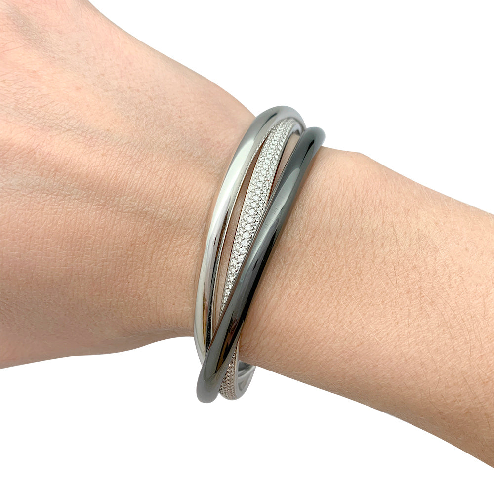 Cartier bracelet, "Trinity", white gold, ceramic, diamonds.