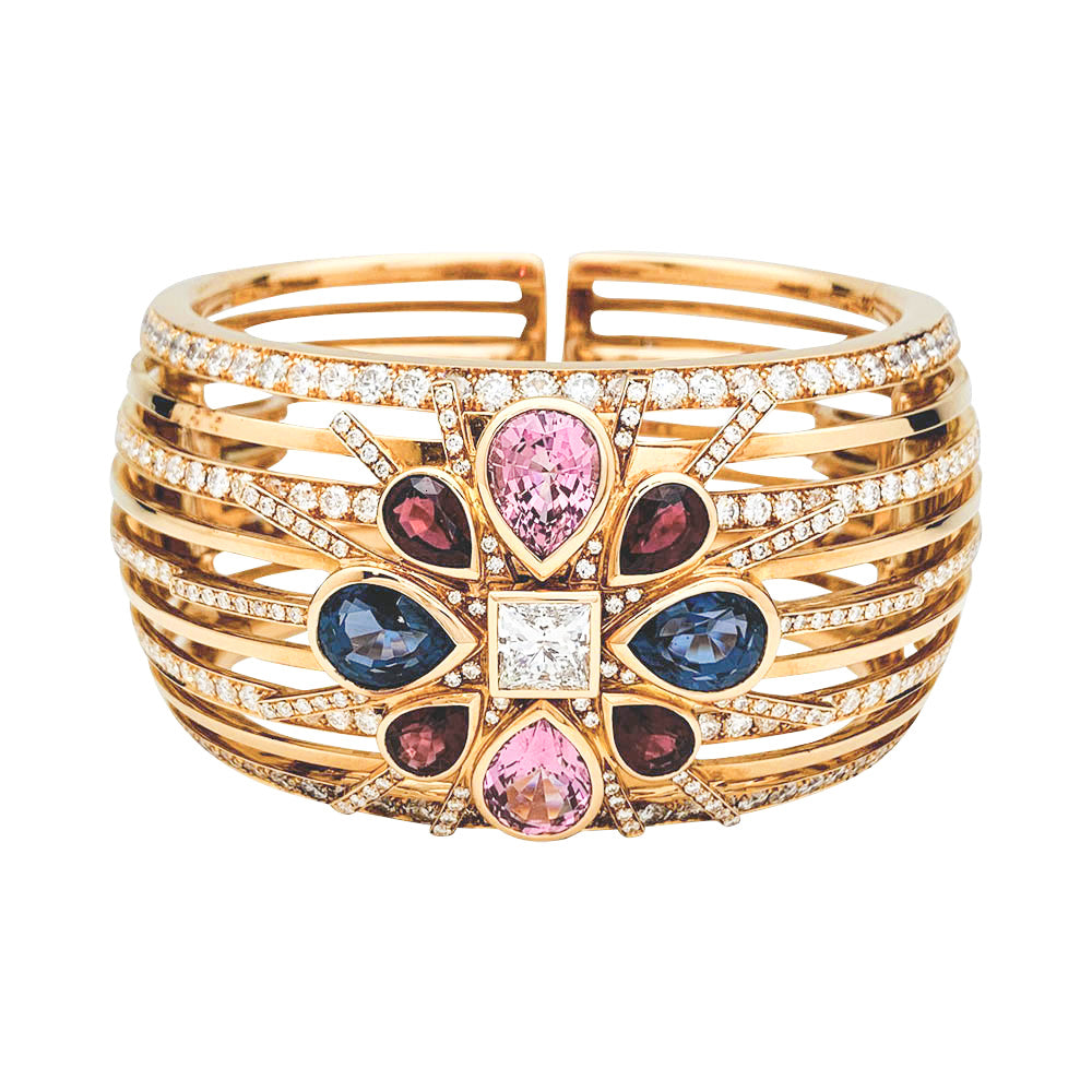 Bracelet Manchette Chanel "San Marco" or rose, diamants et spinelles.
