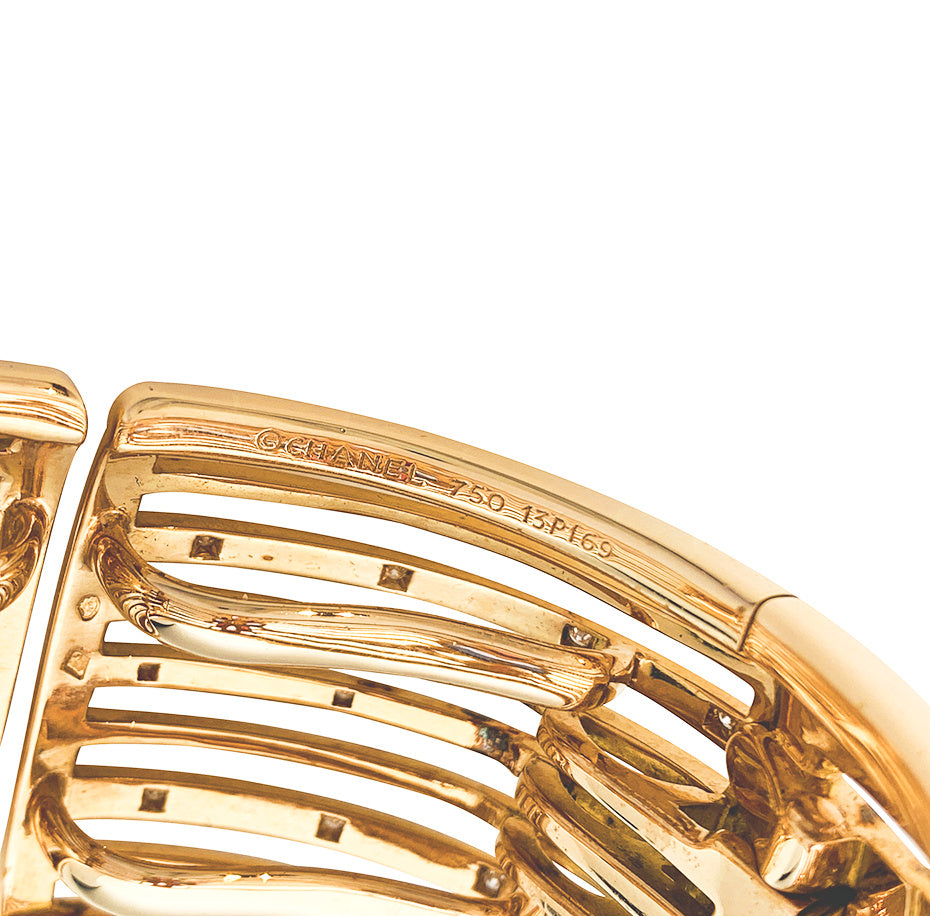 Chanel "San Marco" cuff bracelet in rose gold, diamonds and spinels.