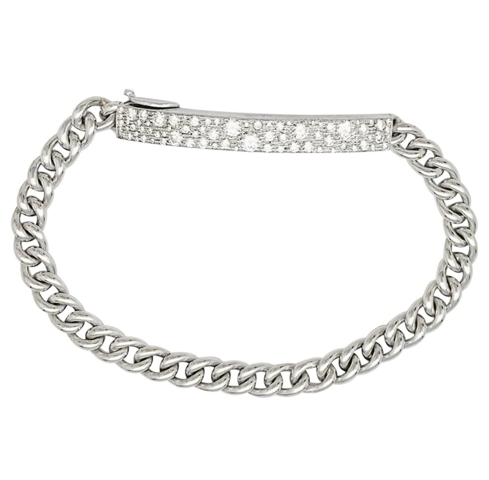 Bracelet Dior, "Gourmette", or blanc, diamants.