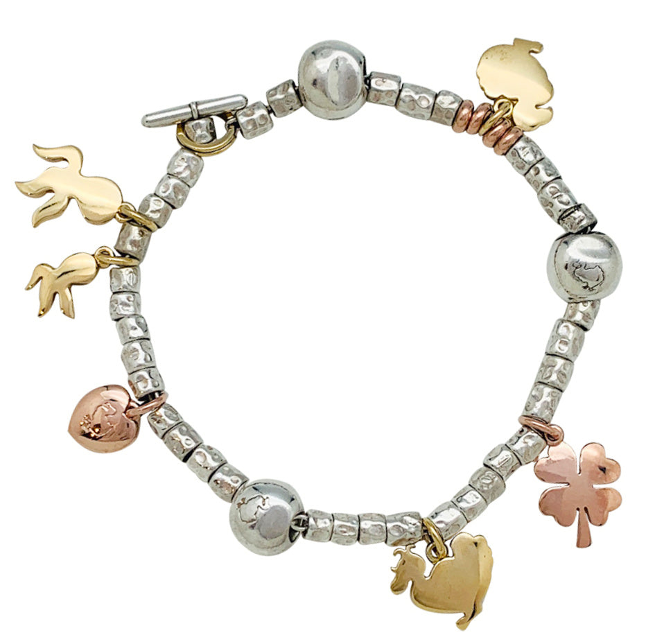 Bracelet breloques Dodo, argent et or.