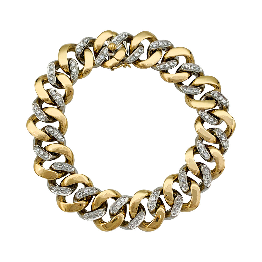 Bracelet gourmette Fred or jaune et blanc, diamants.