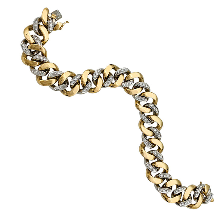 Bracelet gourmette Fred or jaune et blanc, diamants.