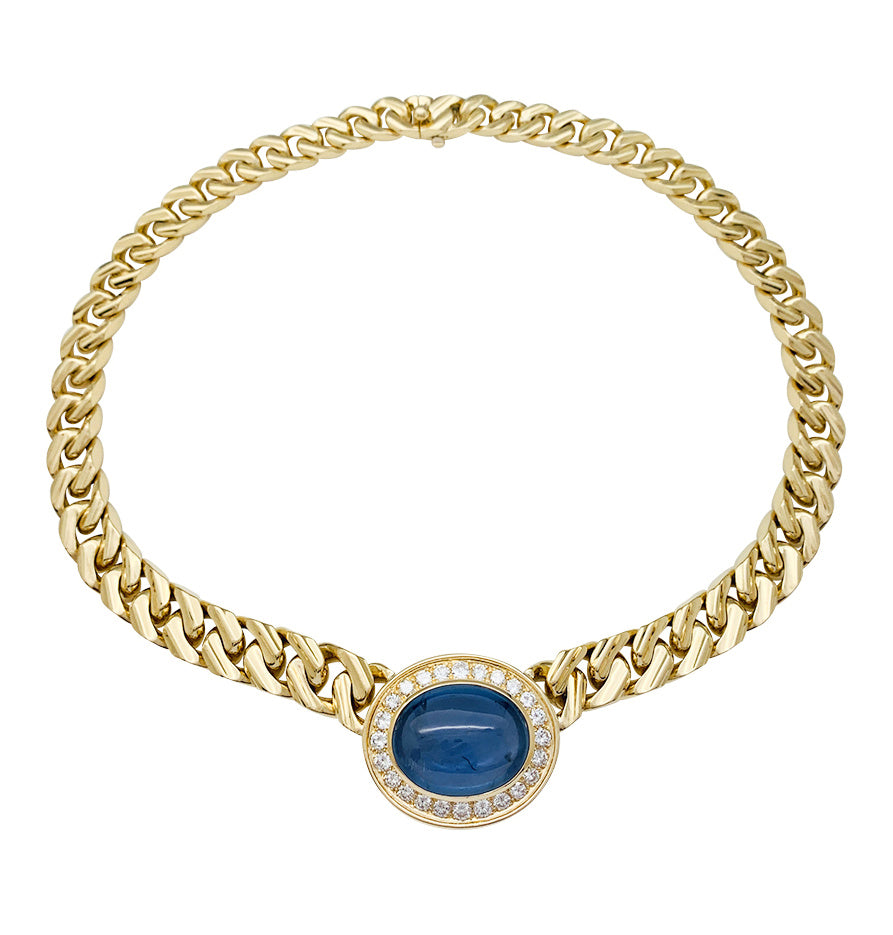 Collier Bulgari Vintage en or jaune, saphir et diamants.